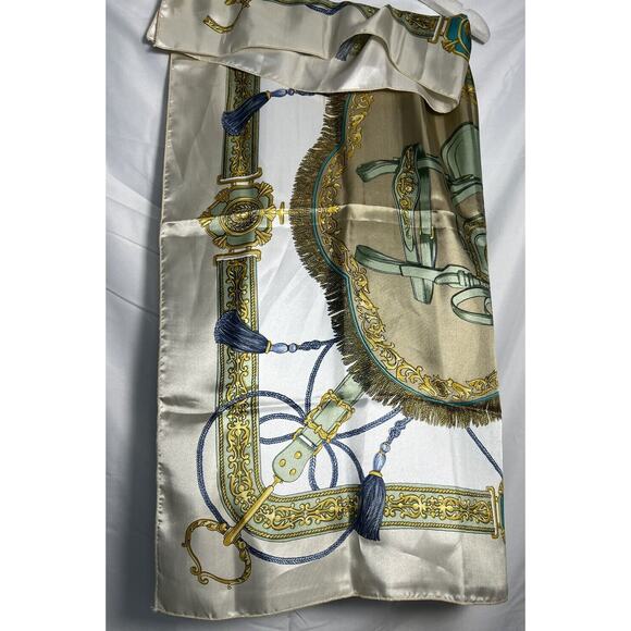 Vintage Scarf Hermes Style Gold And Cream Equestrian - Picture 4 of 6